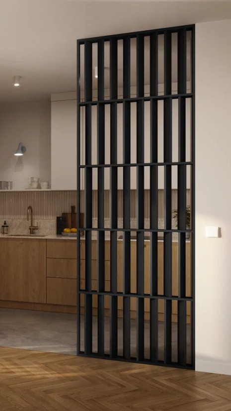 Lamelová dělící stěna Japandi, kompletní sada, výška a šířka dle výběru, černý mat